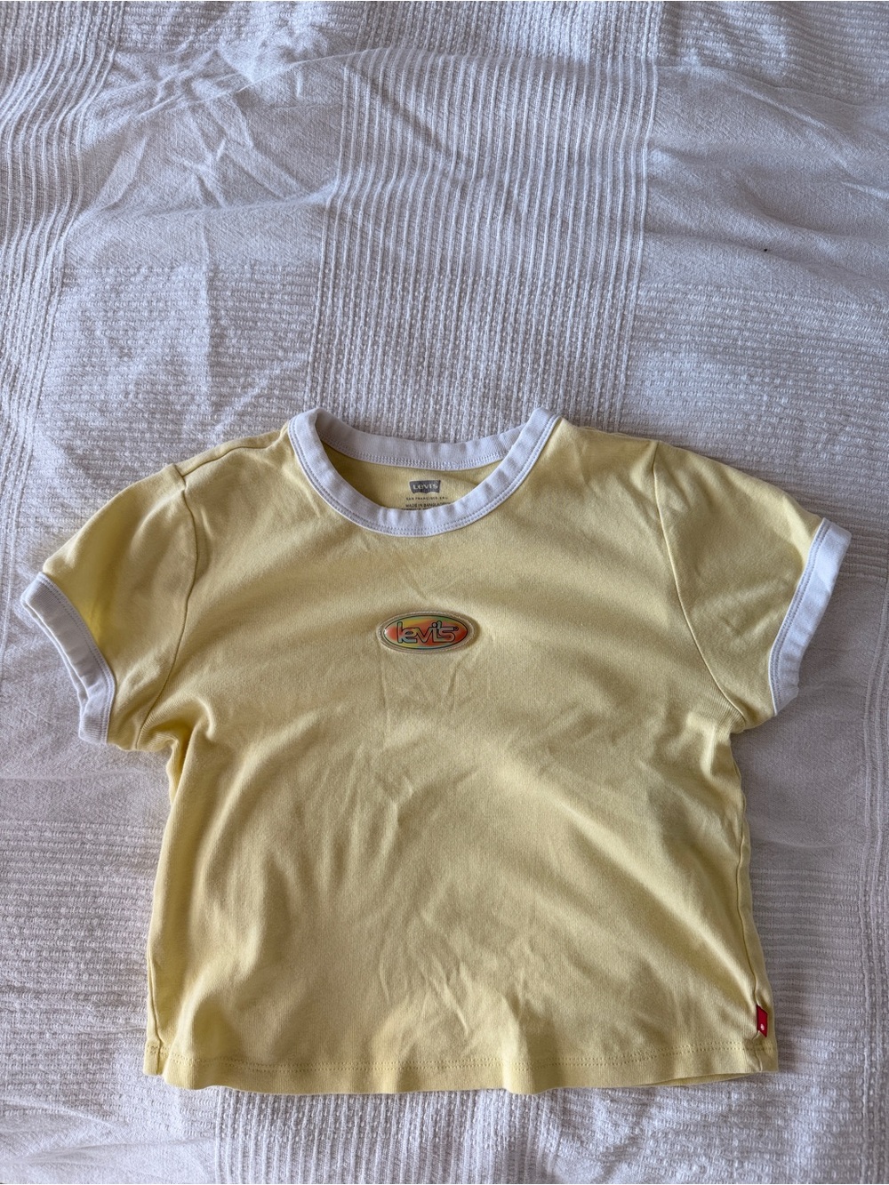 Levi's women cropped Yellow Ringer Tee with White Trim